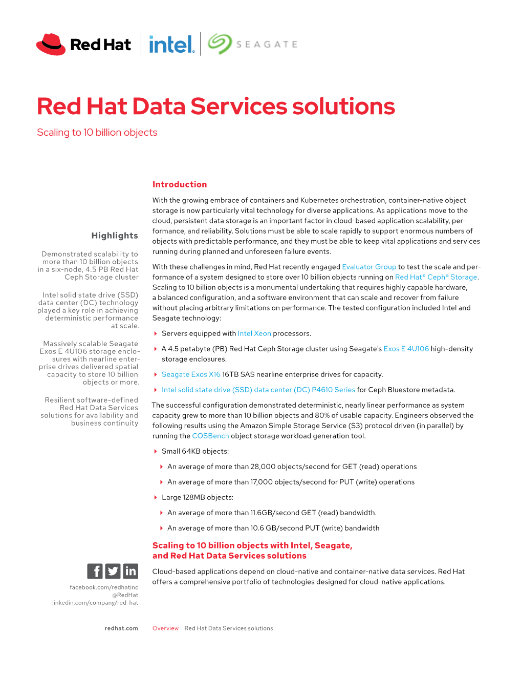 Red Hat Data Services Solutions Scaling to 10 Billion Objects