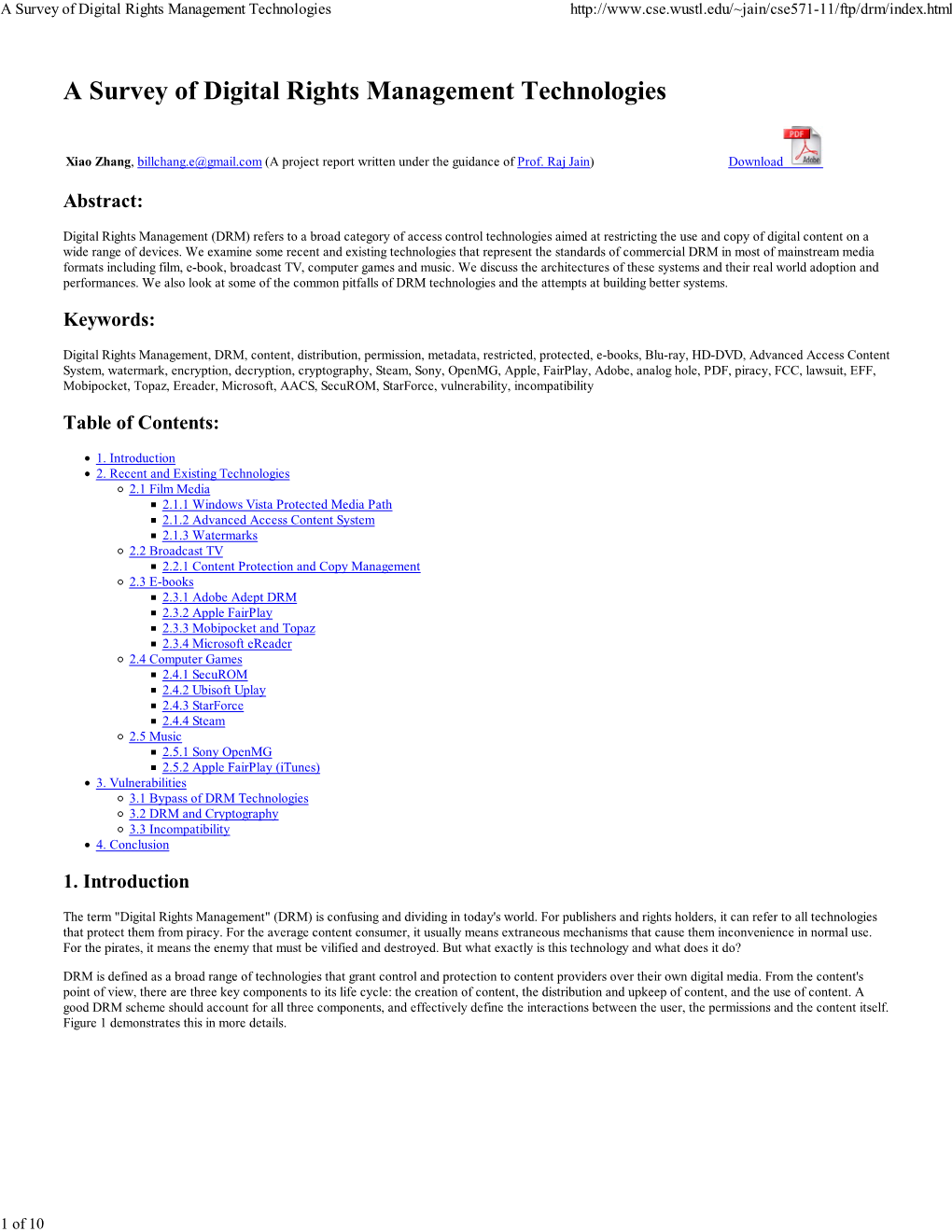 A Survey of Digital Rights Management Technologies