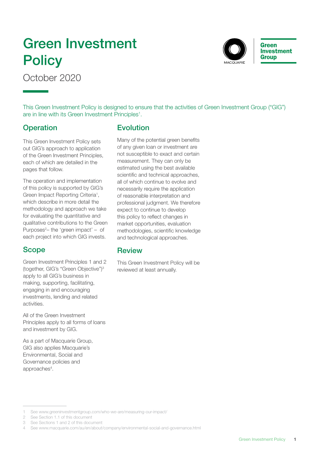Green Investment Policy October 2020
