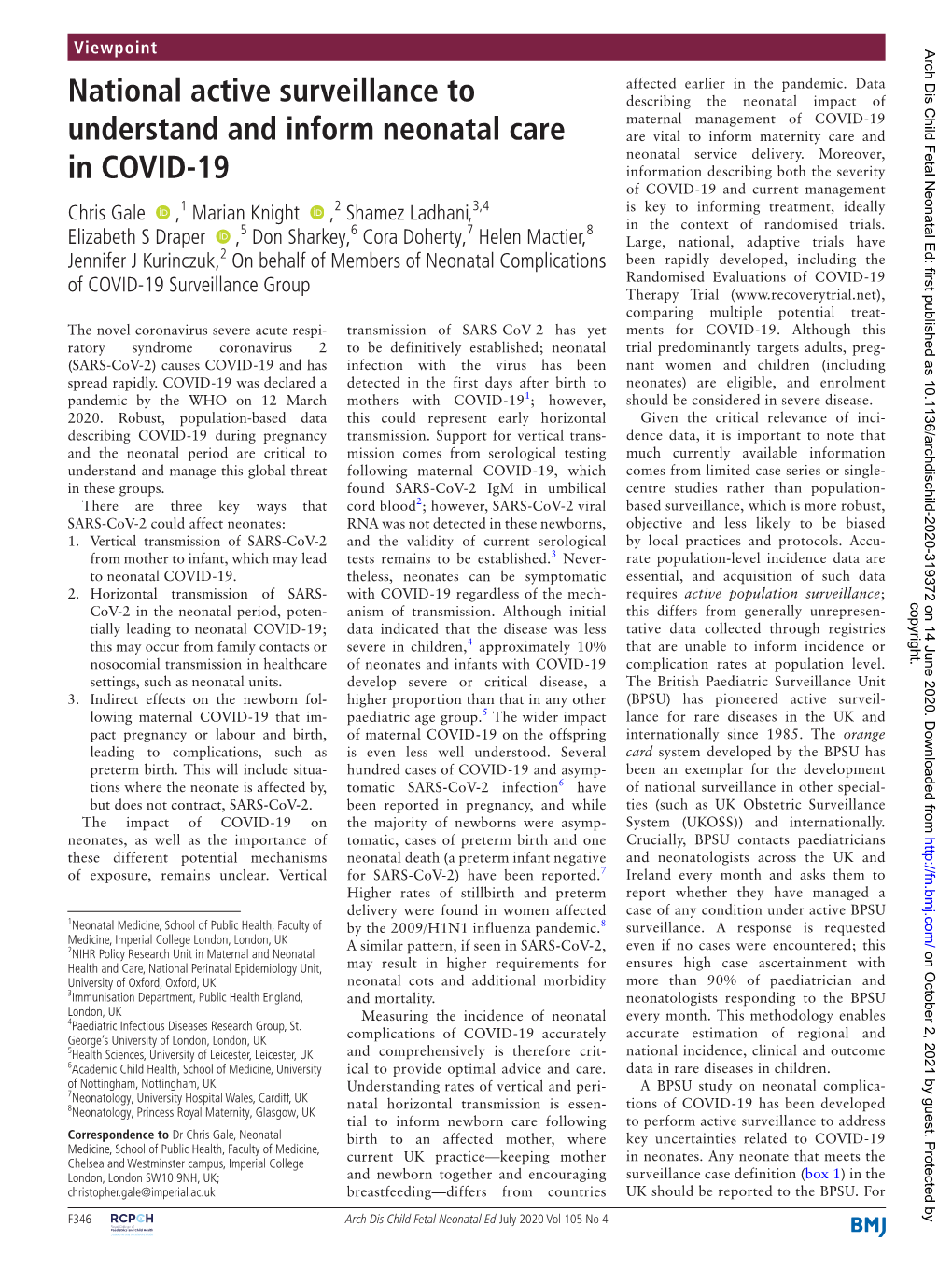 National Active Surveillance to Understand and Inform Neonatal