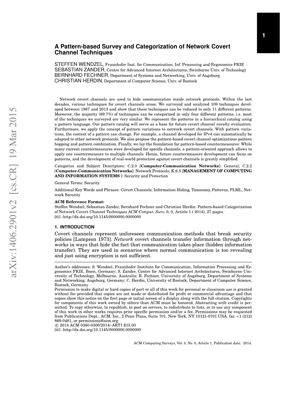 A Pattern-Based Survey and Categorization of Network Covert Channel Techniques