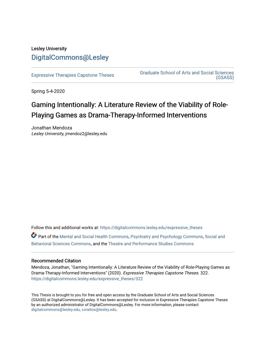 A Literature Review of the Viability of Role-Playing Games As Drama-Therapy-Informed Interventions