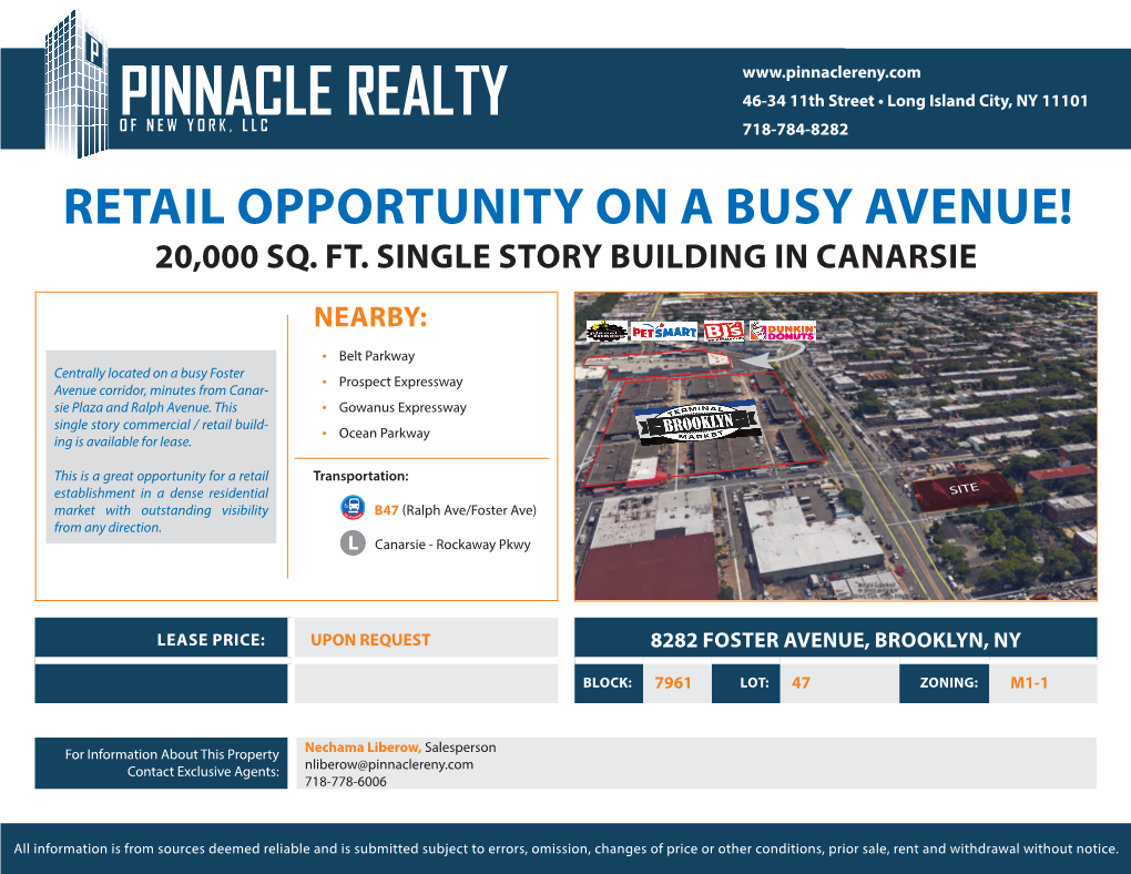 Retail Opportunity on a Busy Avenue! 20,000 Sq