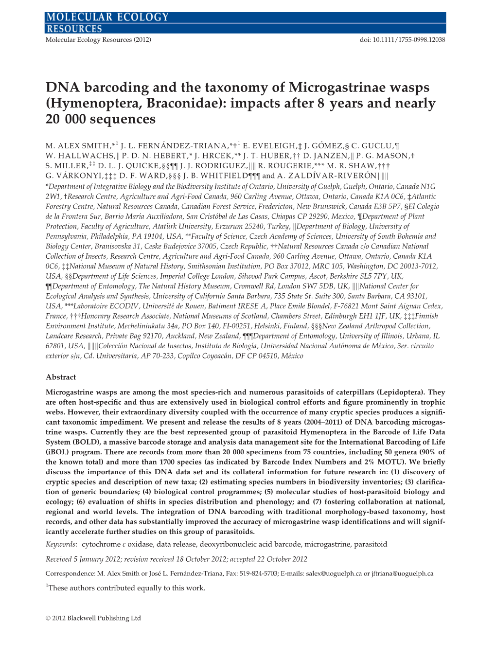 DNA Barcoding and the Taxonomy of Microgastrinae Wasps (Hymenoptera, Braconidae): Impacts After 8 Years and Nearly 20 000 Sequences