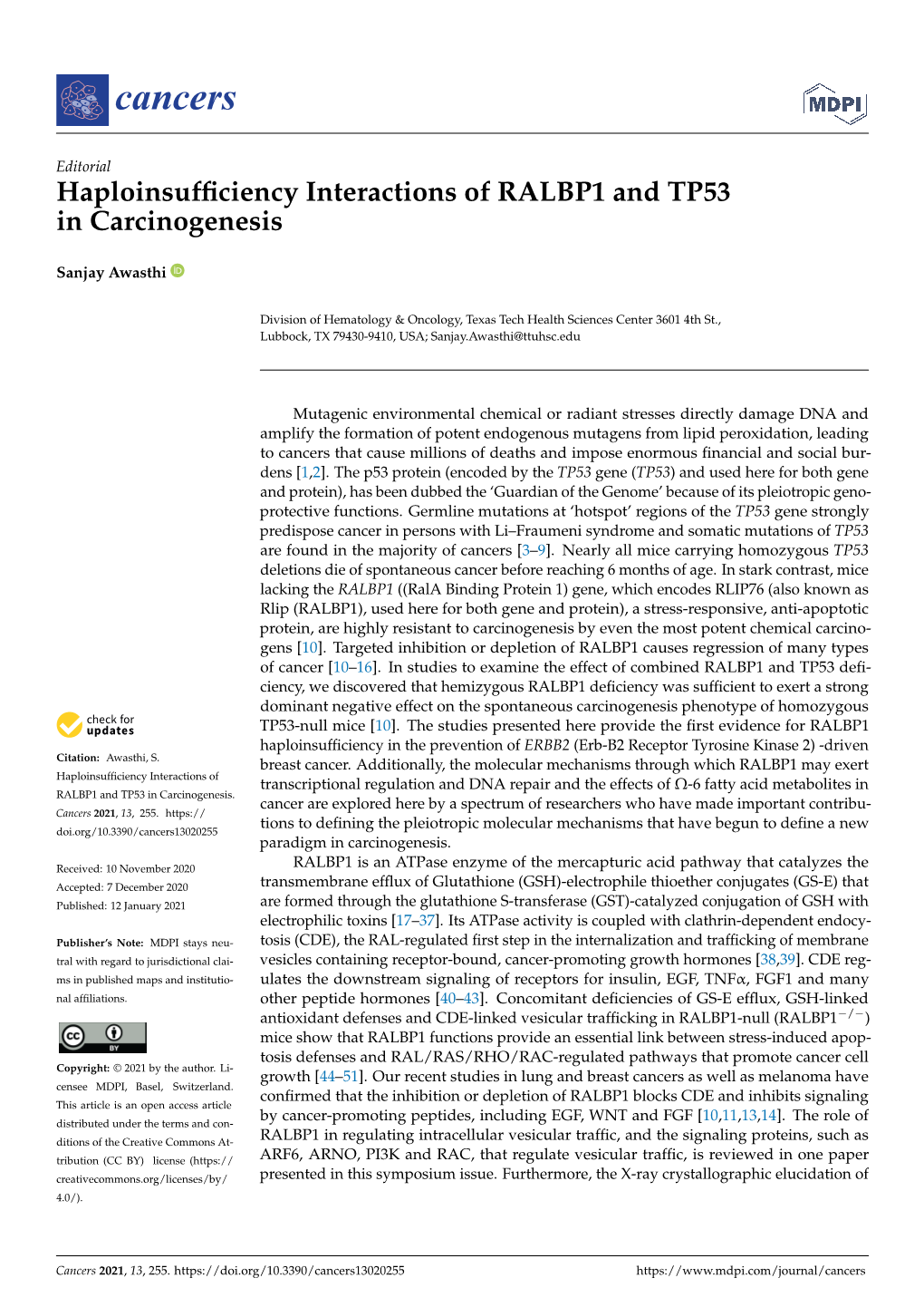 Haploinsufficiency Interactions of RALBP1 and TP53 in Carcinogenesis