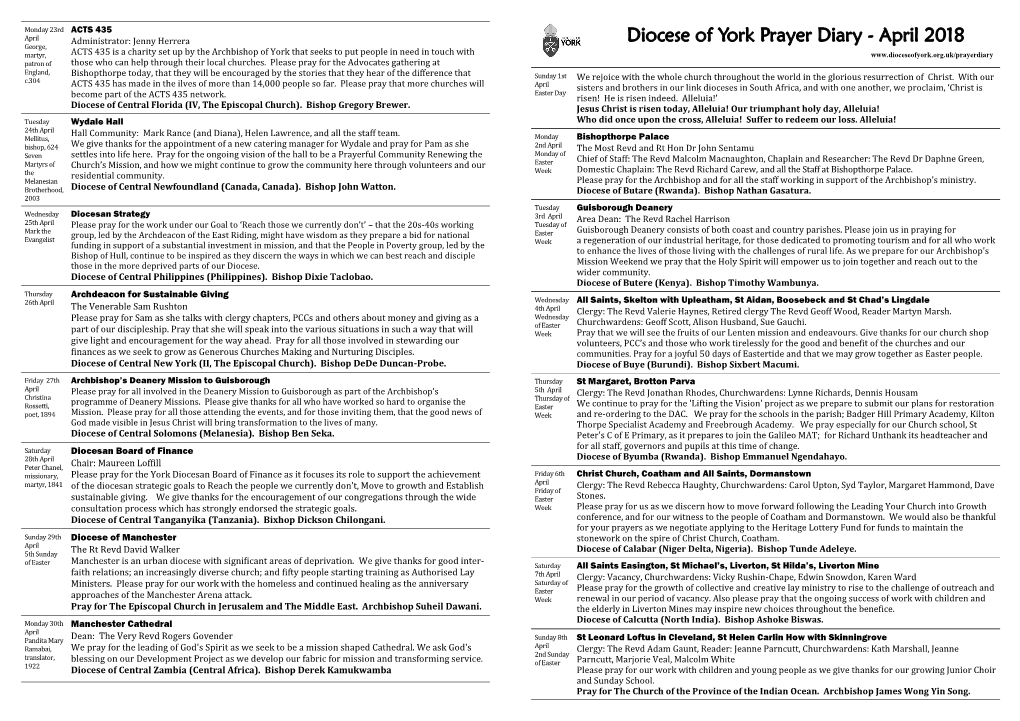 Diocese of York Prayer Diary