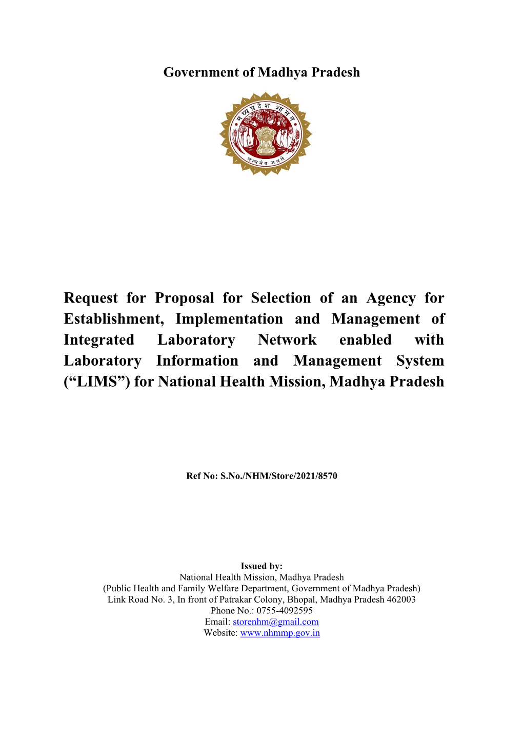 Request for Proposal for Selection of an Agency for Establishment