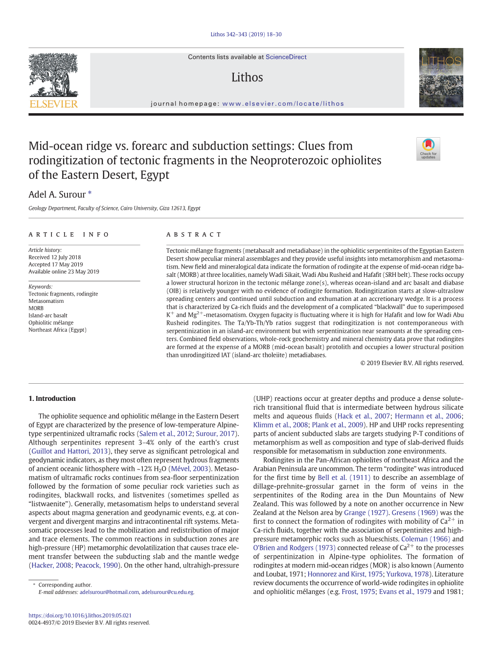 Clues from Rodingitization of Tectonic Fragments in the Neoproterozoic Ophiolites of the Eastern Desert, Egypt