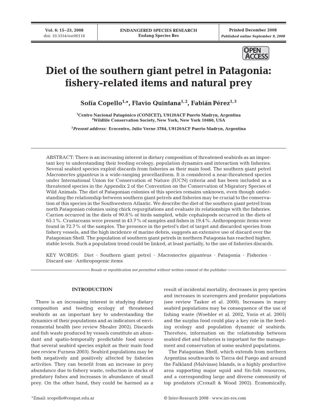 Diet of the Southern Giant Petrel in Patagonia: Fishery-Related Items and Natural Prey