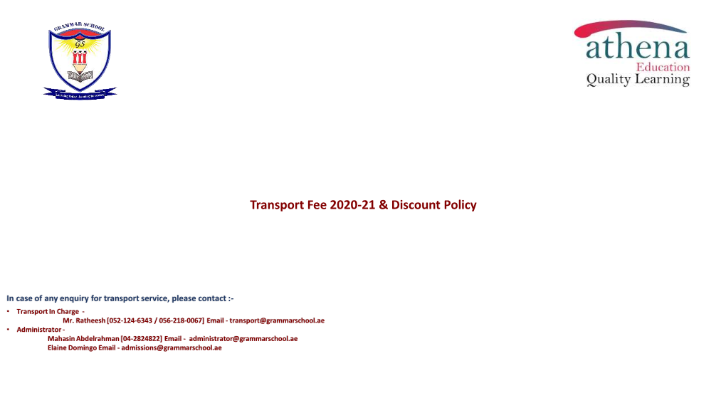 Transport Fee 2020-21 & Discount Policy
