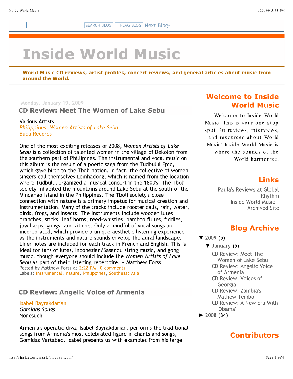 Inside World Music 1/23/09 5:35 PM