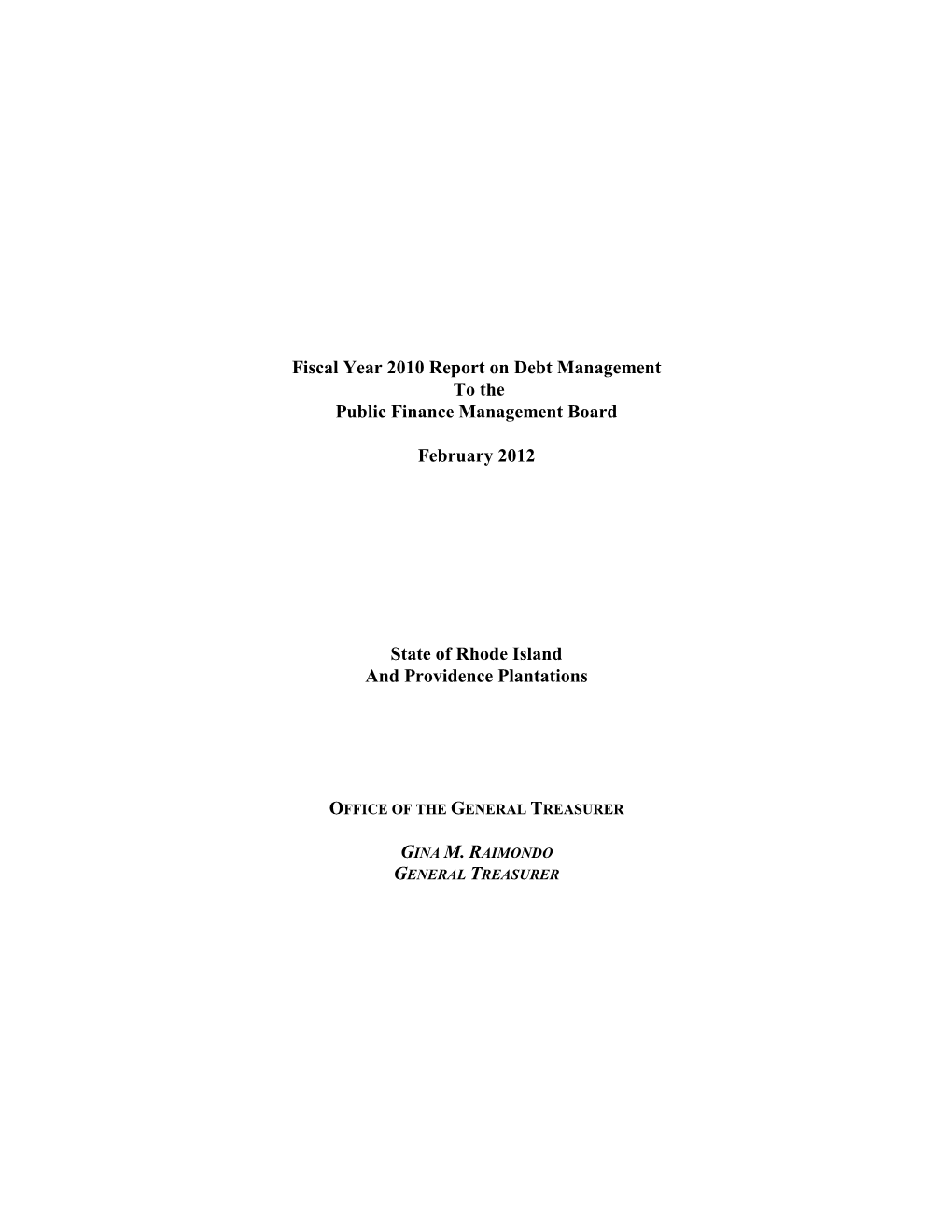 Report on Debt Management to the Public Finance Management Board