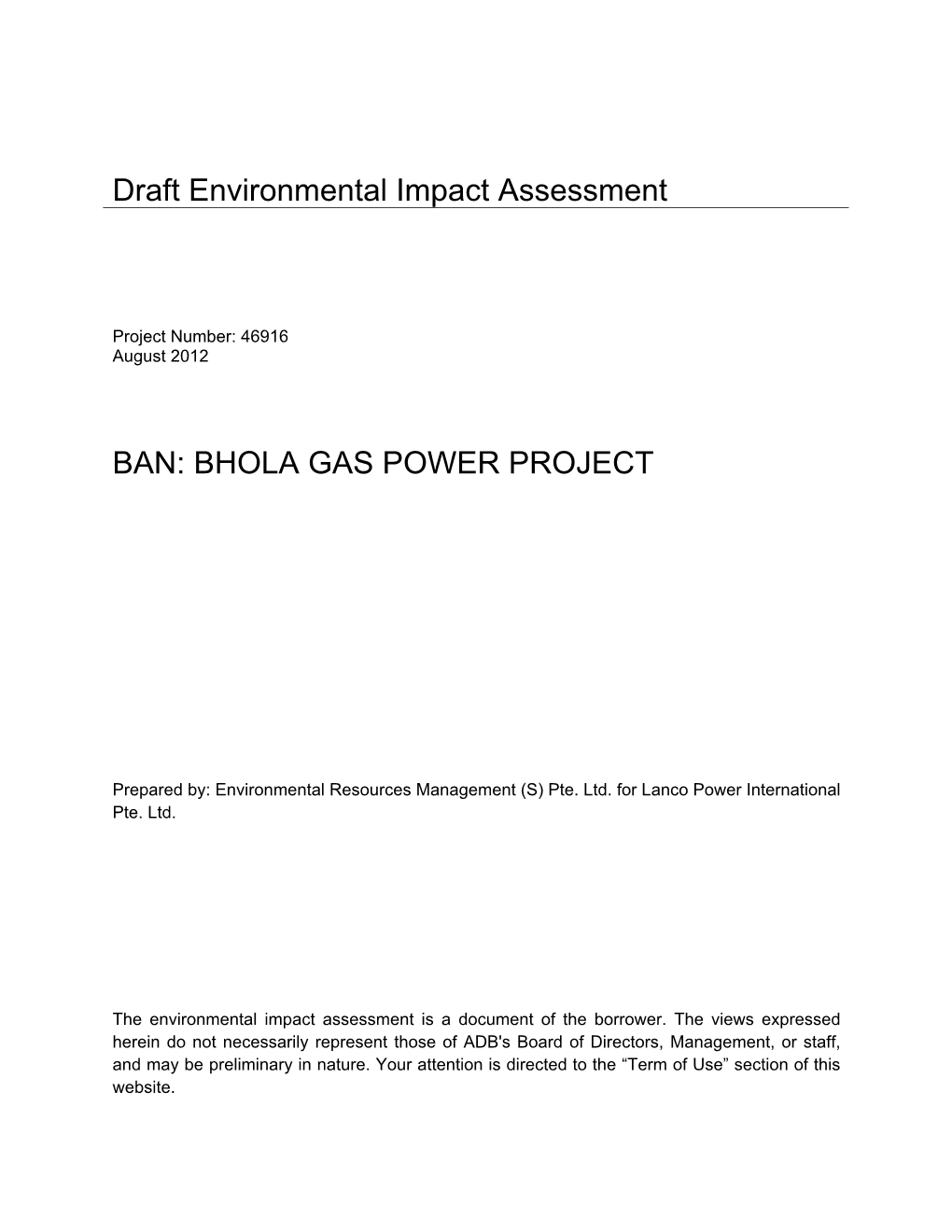 Draft ESIA: Bangladesh: Bhola Gas Power Project