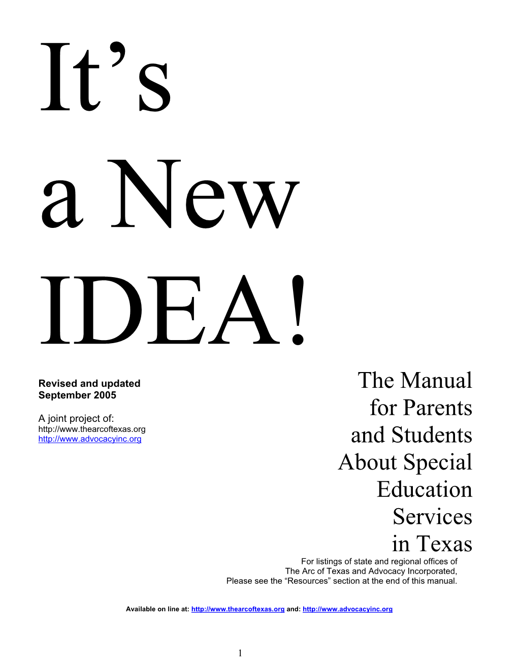 The Manual for Parents and Students About Special Education Services