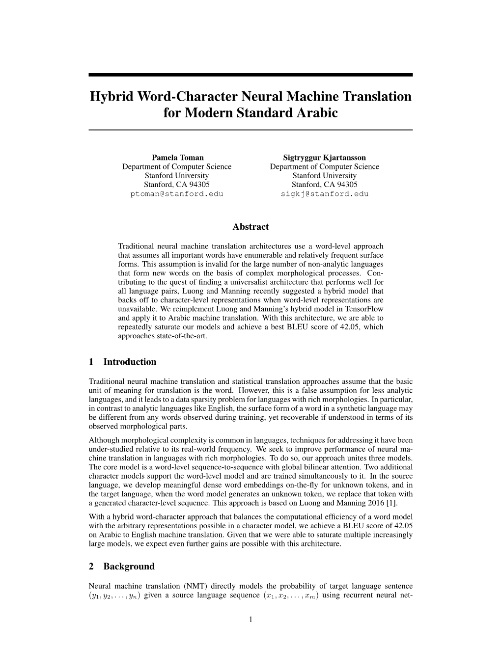 Hybrid Word-Character Neural Machine Translation for Modern Standard Arabic