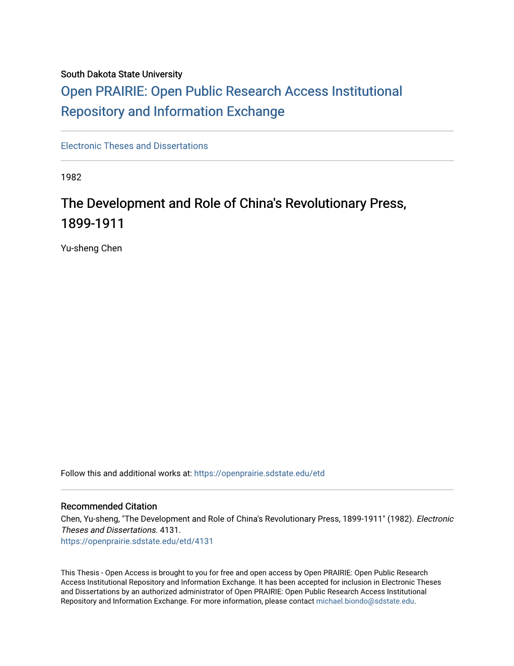 The Development and Role of China's Revolutionary Press, 1899-1911