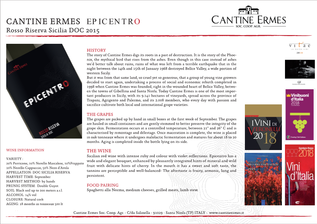 CANTINE ERMES EPICENTRO Rosso Riserva Sicilia DOC 2015