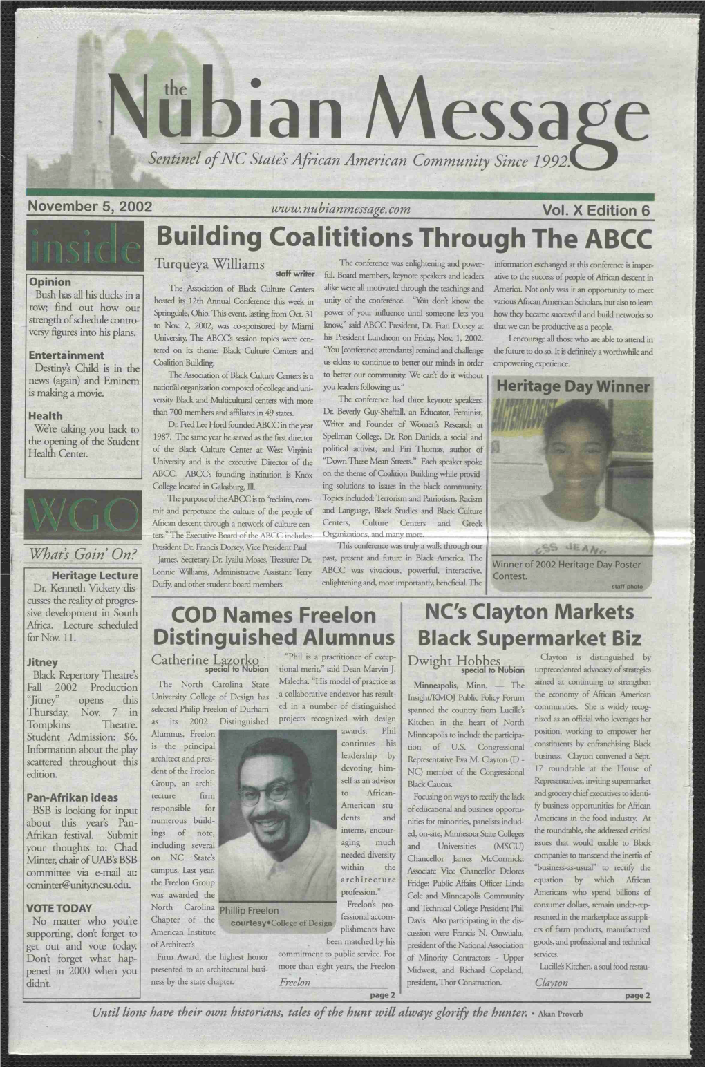 Sentinel Ofnc State} African American Carnmanity Since 1992. . «Sh