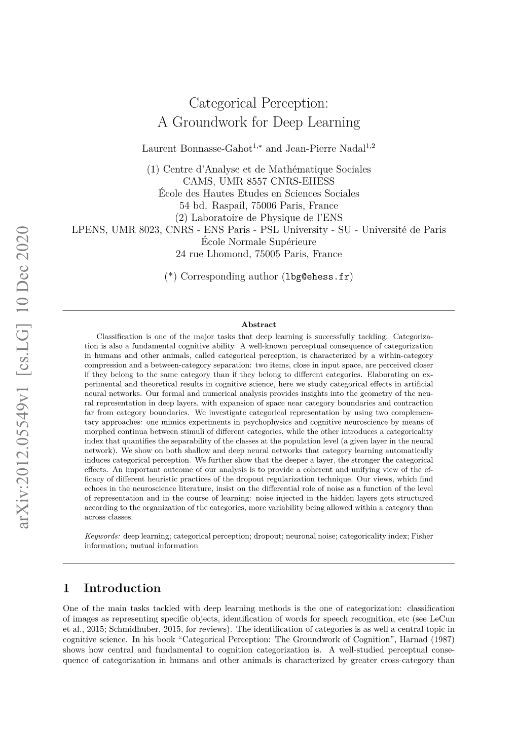 Categorical Perception: a Groundwork for Deep Learning