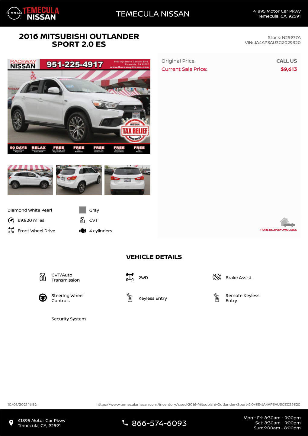 Temecula Nissan 2016 Mitsubishi Outlander Sport 2.0