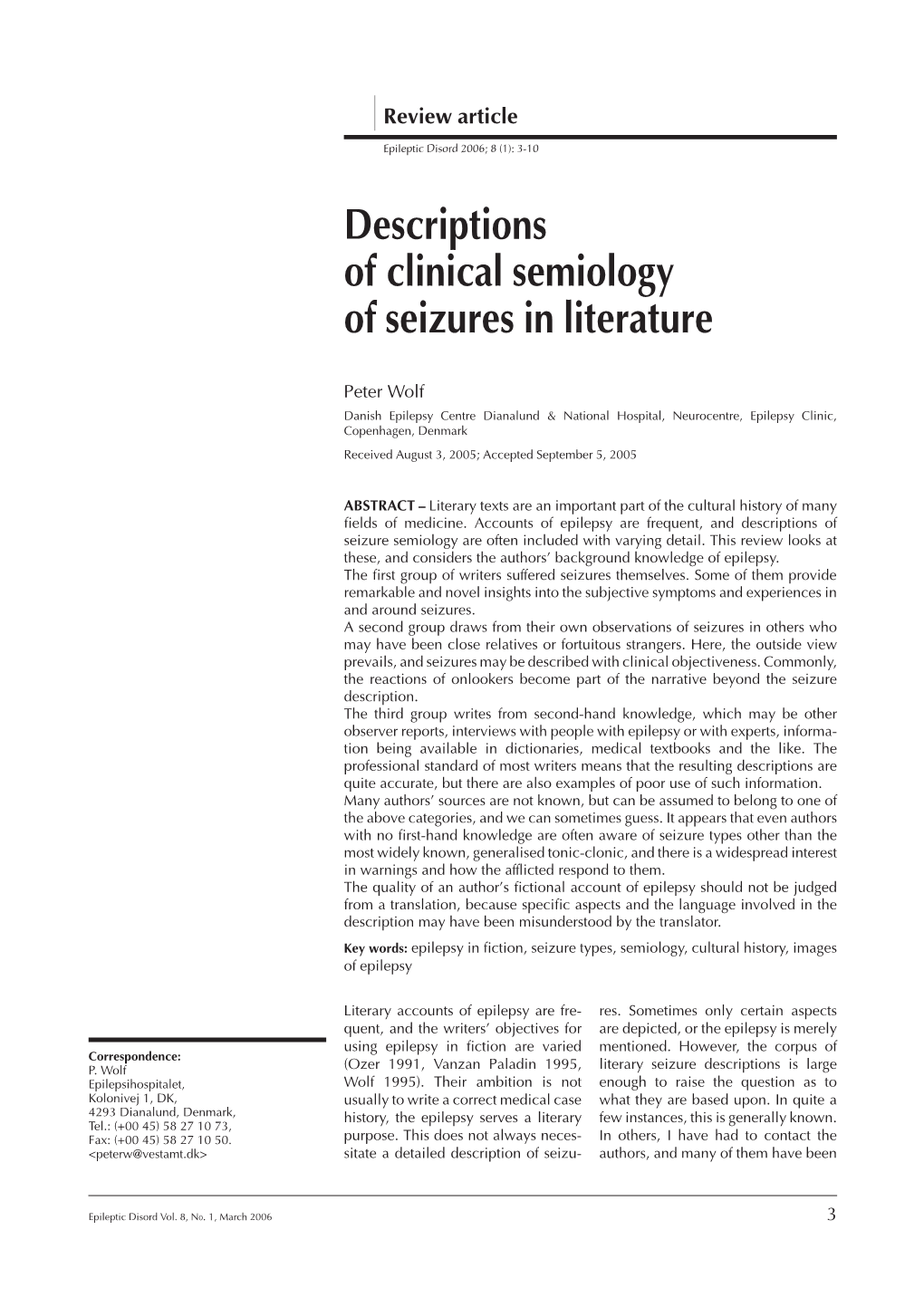 Descriptions of Clinical Semiology of Seizures in Literature