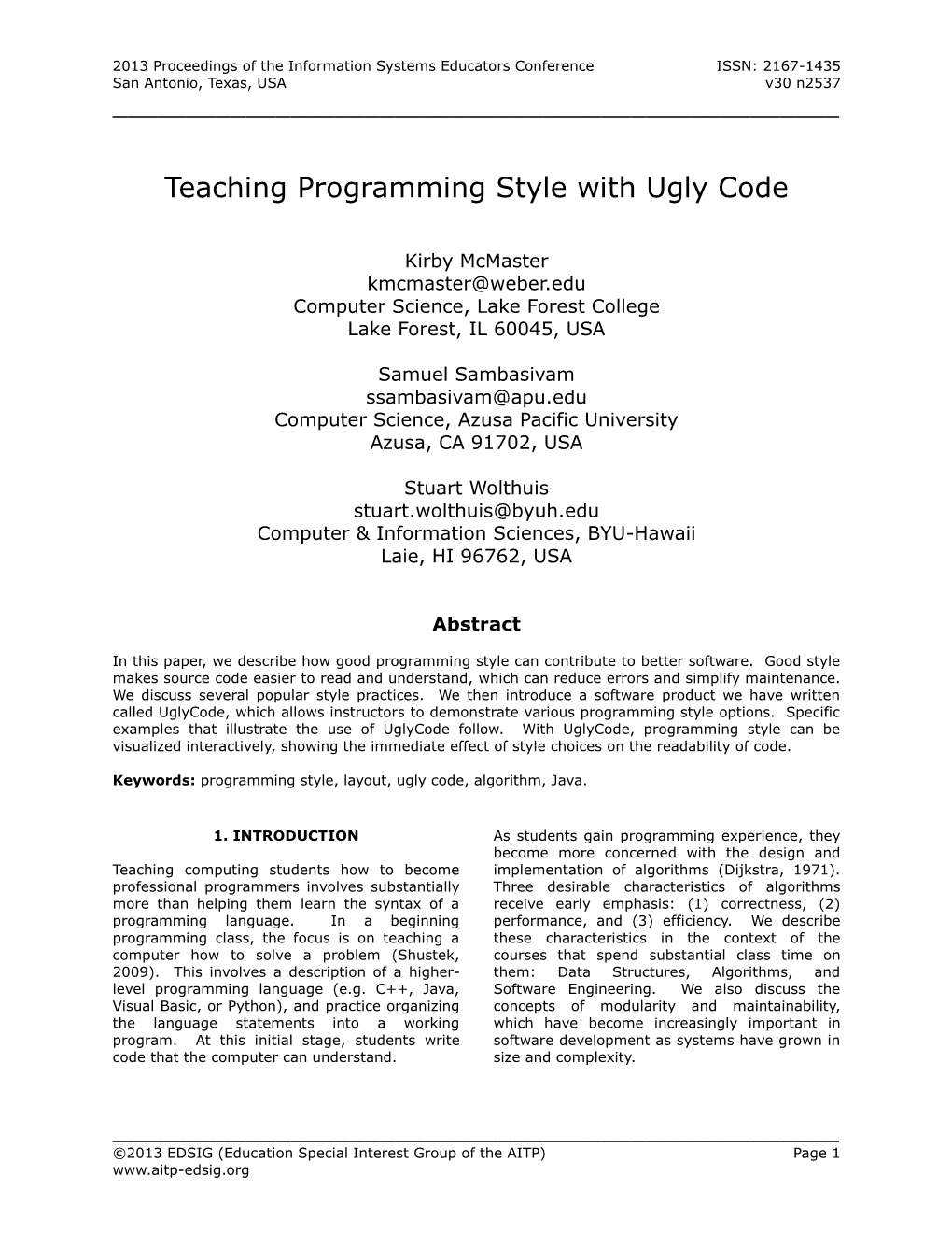 Teaching Programming Style with Ugly Code