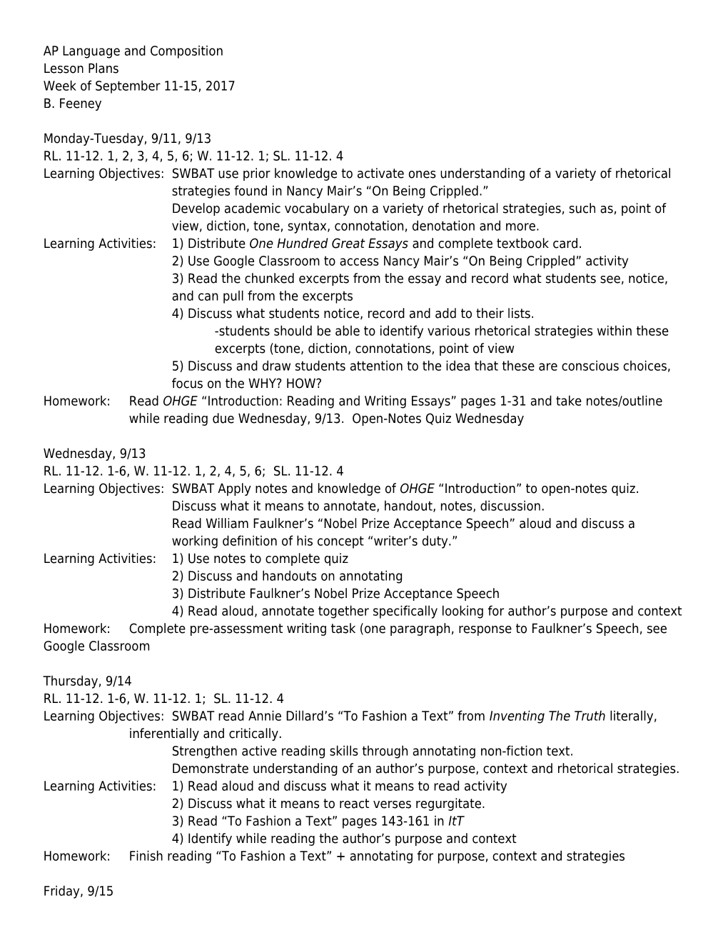 AP Language and Composition s8