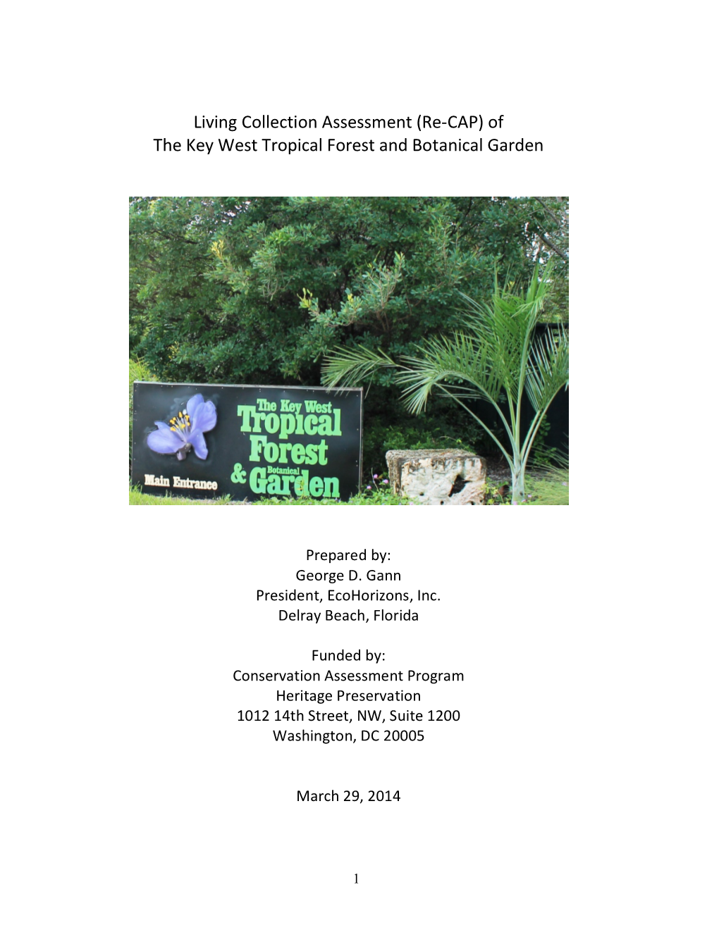 Living Collection Assessment (Re-CAP) of the Key West Tropical Forest and Botanical Garden
