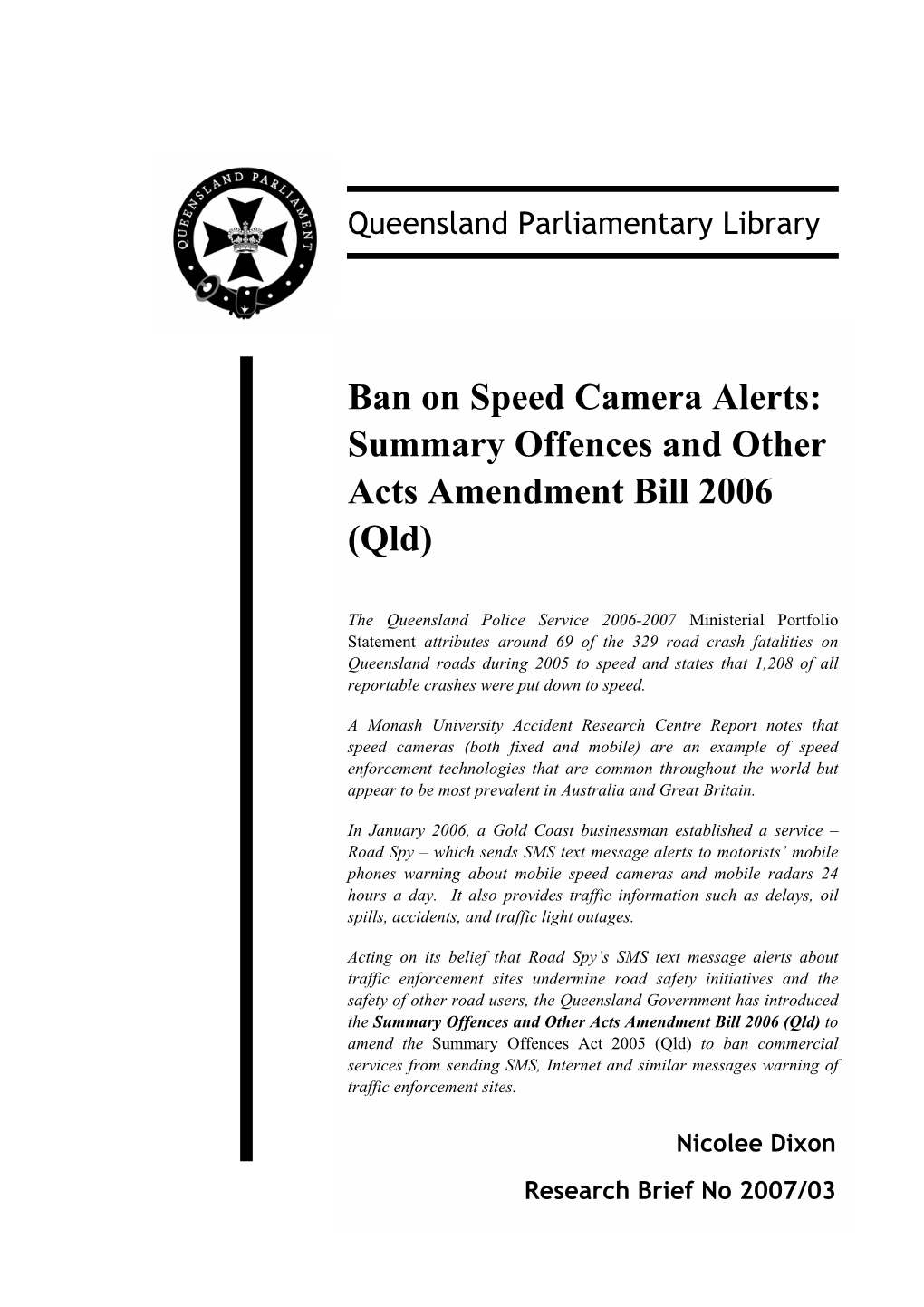 Summary Offences and Other Acts Amendment Bill 2006 (Qld)