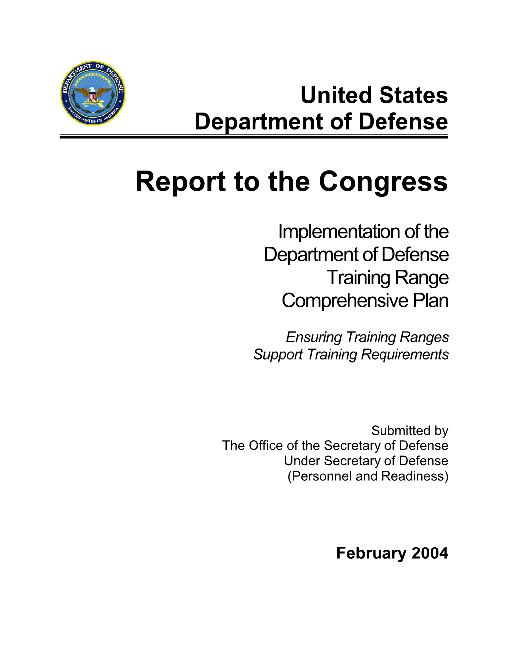 Sustainable Ranges 2004 Report to Congress