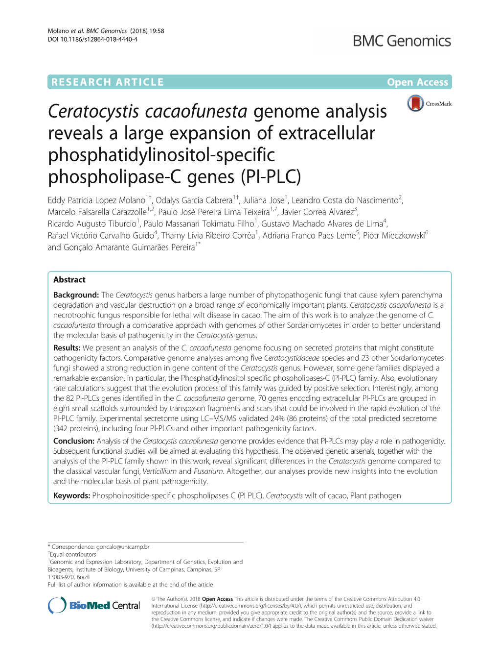 Ceratocystis Cacaofunesta Genome Analysis Reveals a Large Expansion