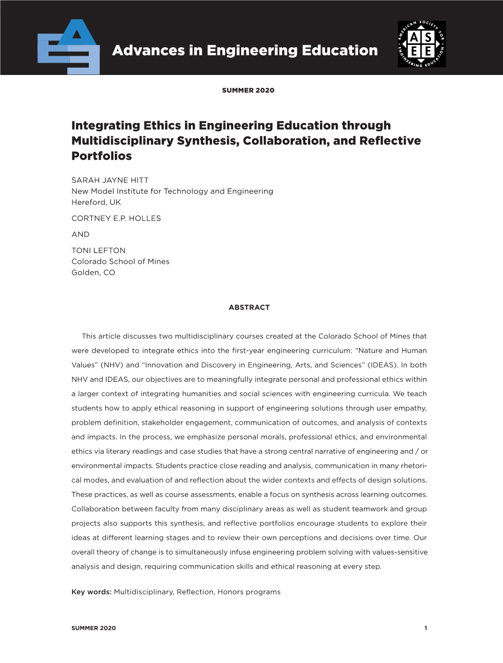 Integrating Ethics in Engineering Education Through Multidisciplinary Synthesis, Collaboration, and Reflective Portfolios