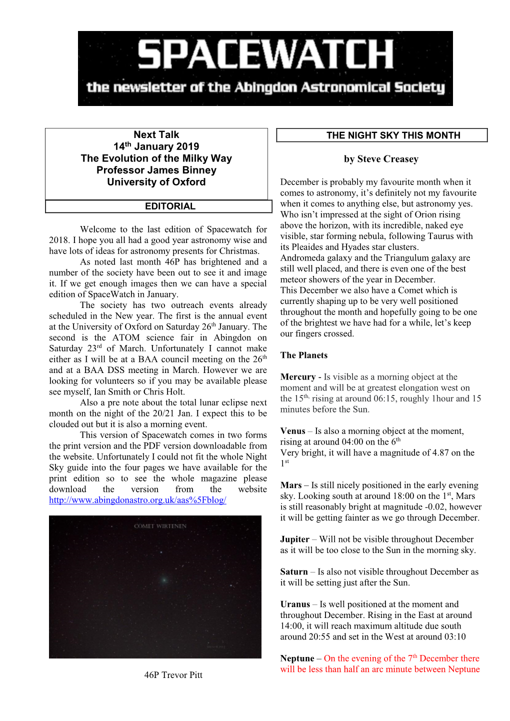 Spacewatch Newsletter