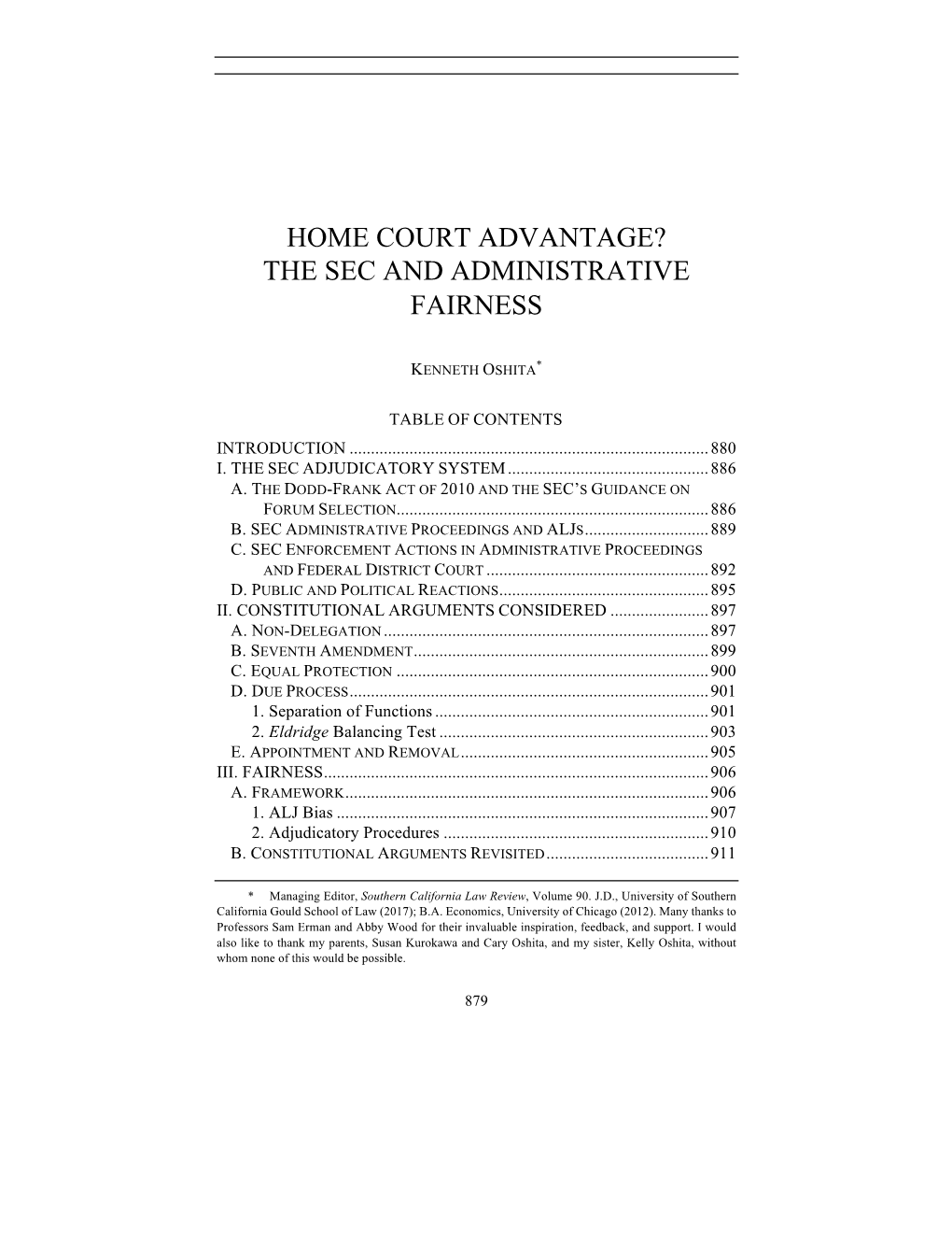 Home Court Advantage? the Sec and Administrative Fairness