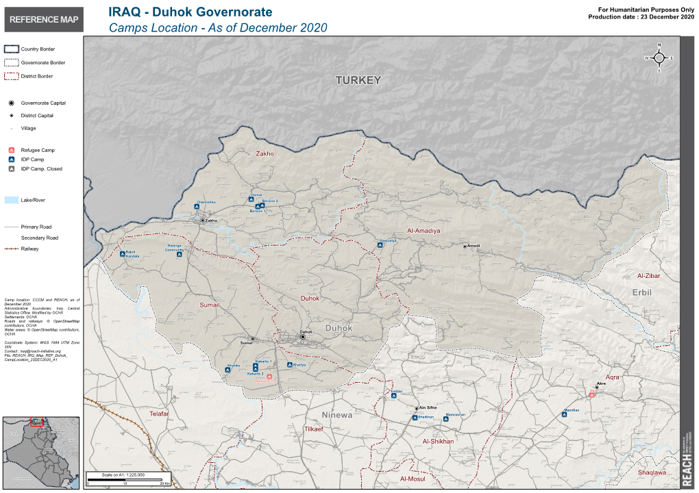 IRAQ - Duhok Governorate for Humanitarian Purposes Only REFERENCE MAP Production Date : 23 December 2020 Camps Location - As of December 2020