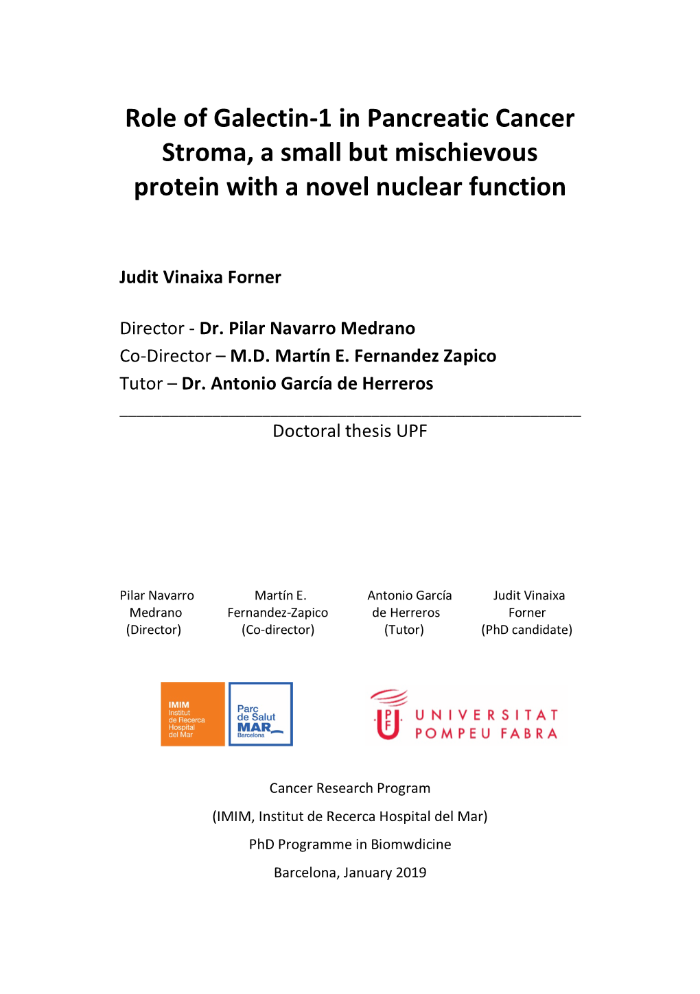 Role of Galectin-1 in Pancreatic Cancer Stroma, a Small but Mischievous Protein with a Novel Nuclear Function