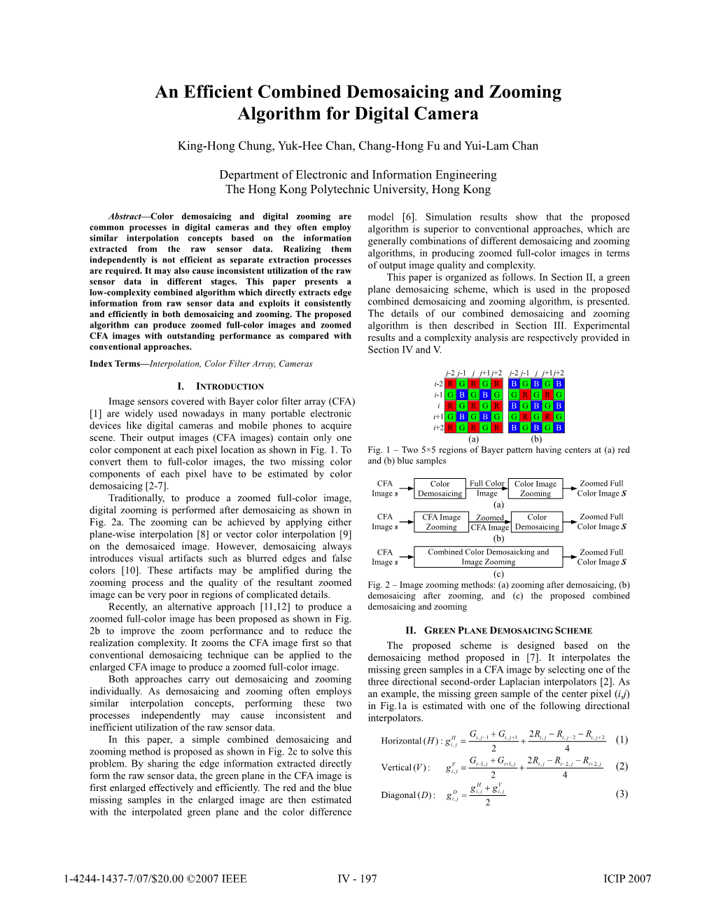 An Efficient Combined Demosaicing and Zooming Algorithm for Digital Camera