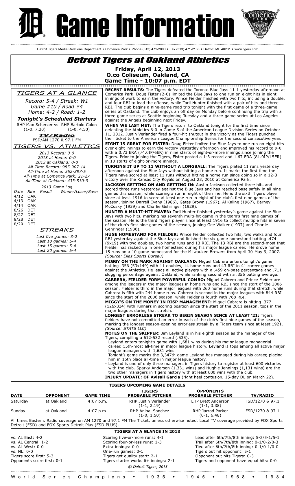 04-12-2013 Tigers Notes