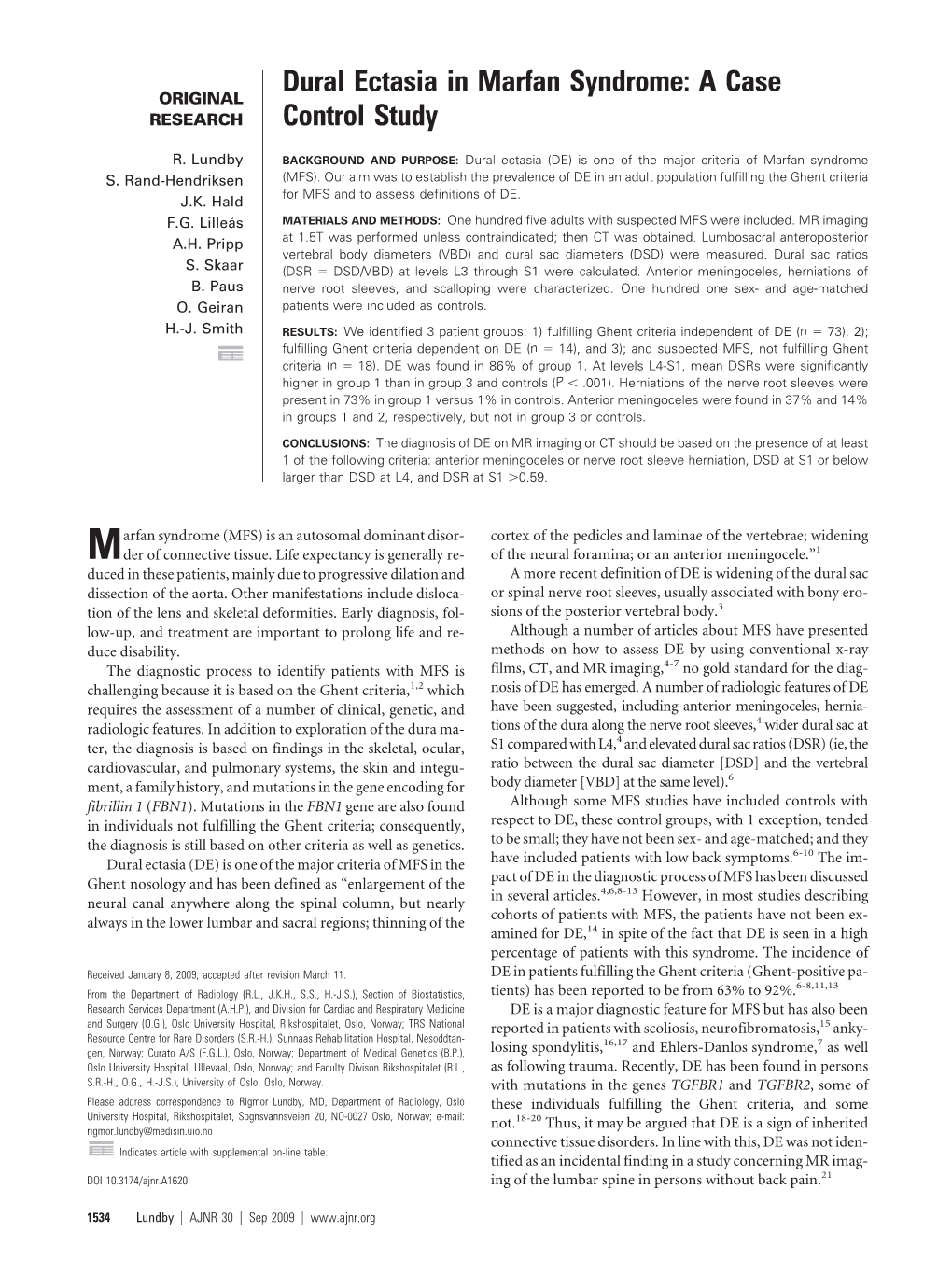 Dural Ectasia in Marfan Syndrome: a Case Control Study