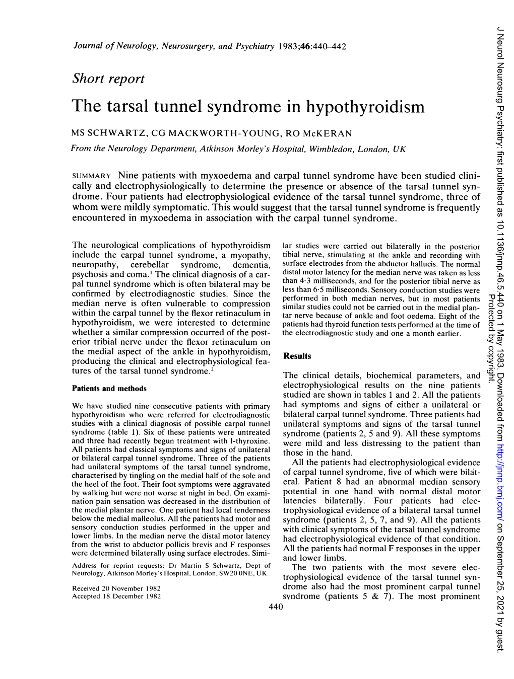 The Tarsal Tunnel Syndrome in Hypothyroidism