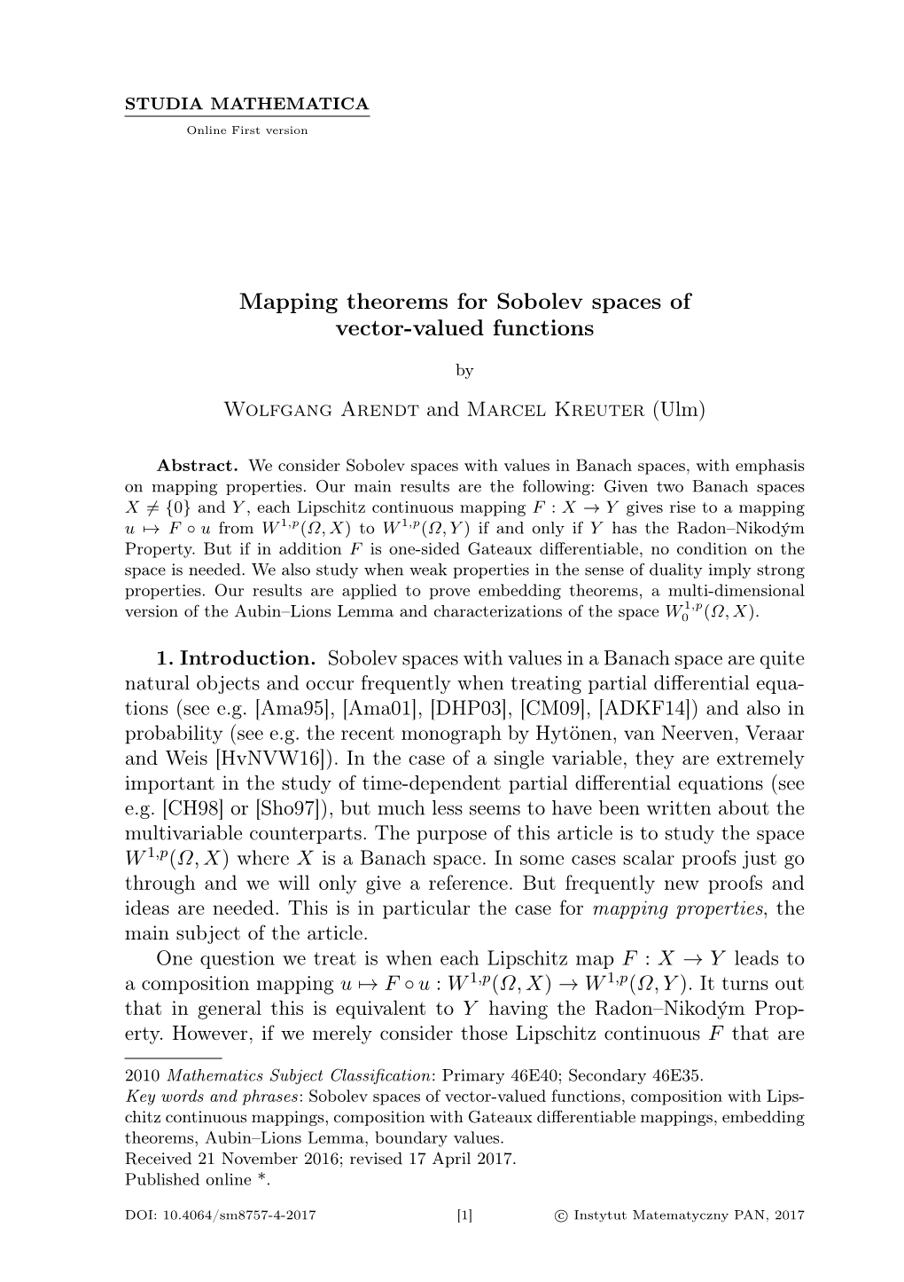 Mapping Theorems for Sobolev Spaces of Vector-Valued Functions