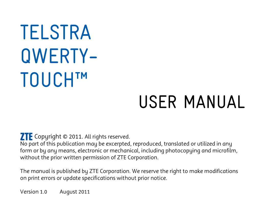 Telstra Qwerty- Touch™ User Manual