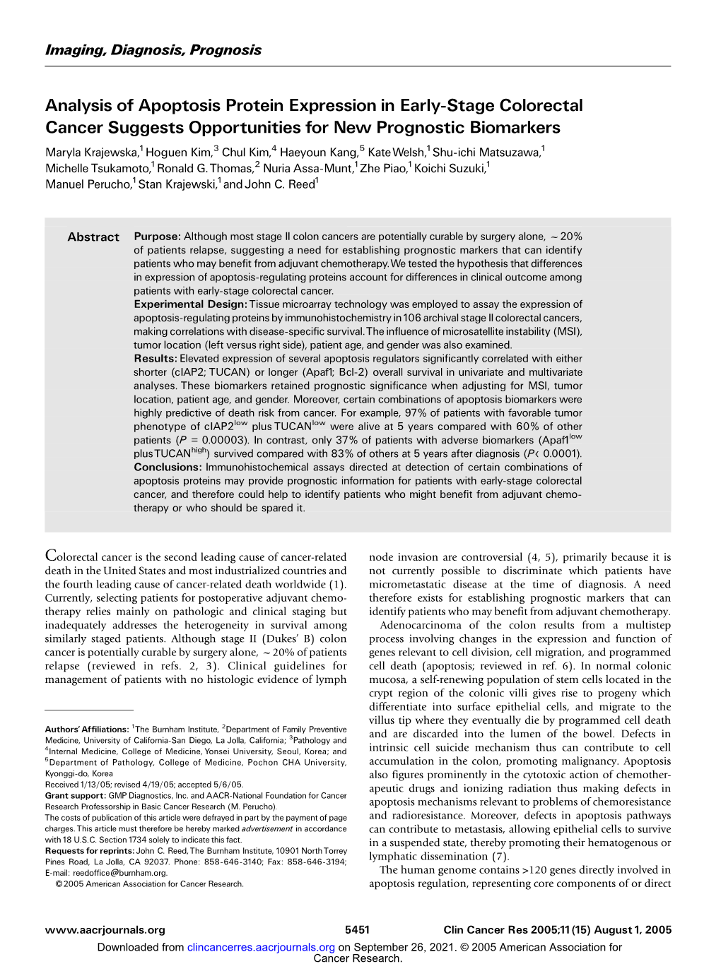 Analysis of Apoptosis Protein Expression in Early-Stage