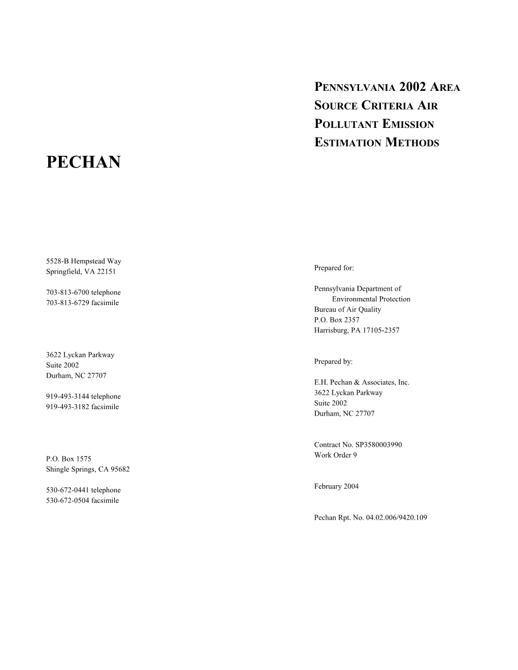 Derivation Of Activity Levels And Emission Factors Used To Determine Volatile Organic Compound, Nitrogen Oxide, And Carbon Monoxide Emissions By Source Type For Calendar Year 1996 In Pennsylvania