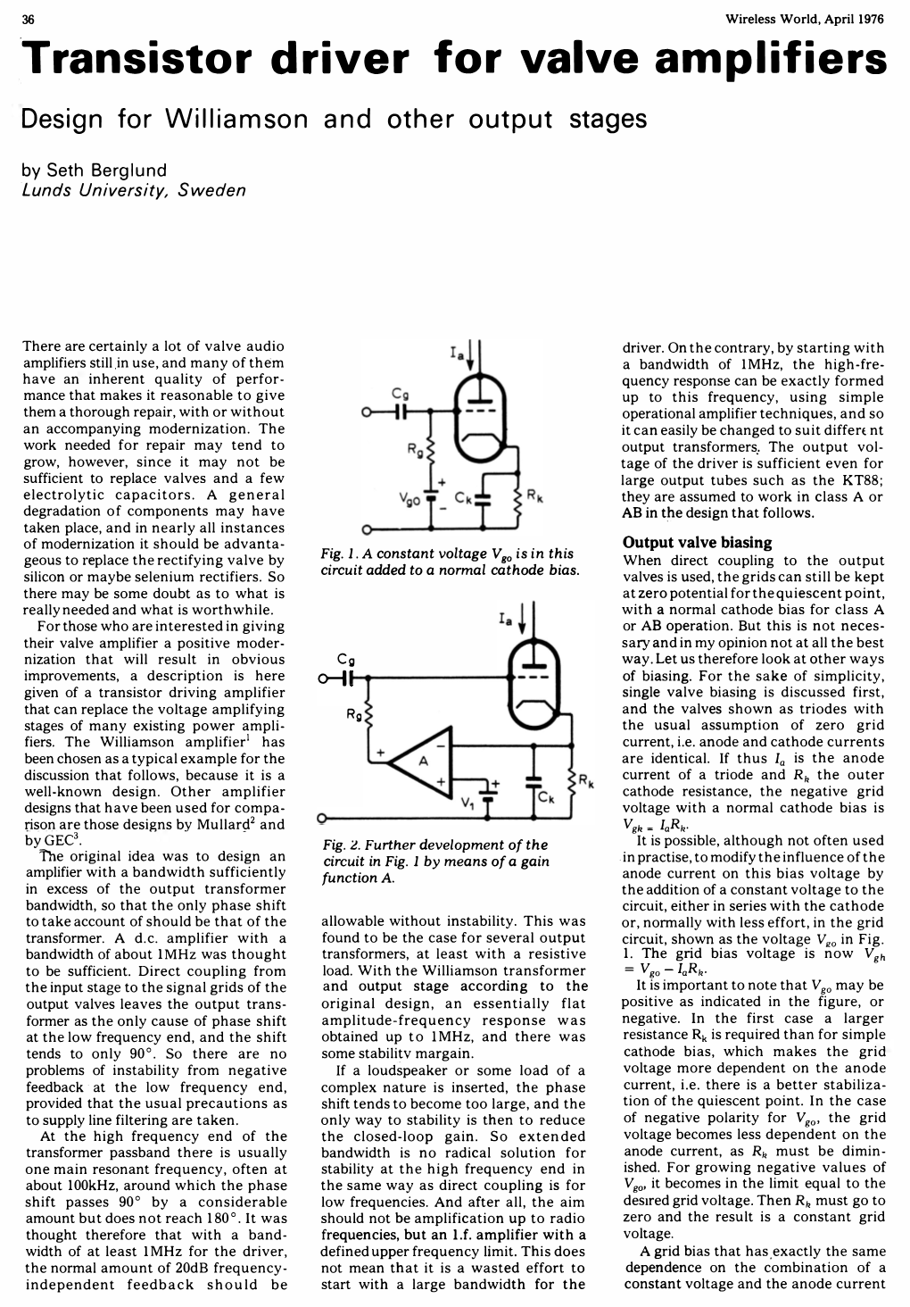 'Transistor Driver for Valve Amplifiers