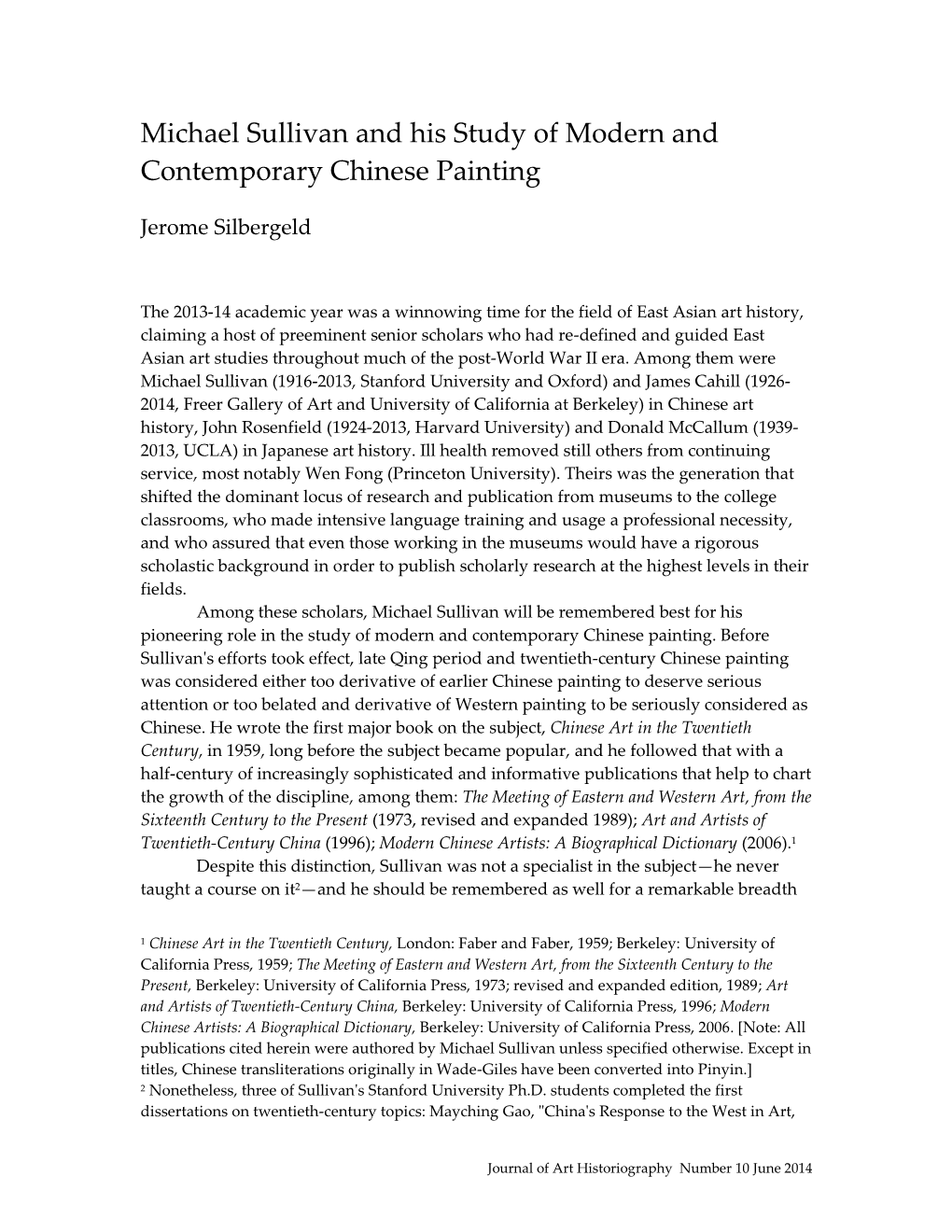 Michael Sullivan and His Study of Modern and Contemporary Chinese Painting