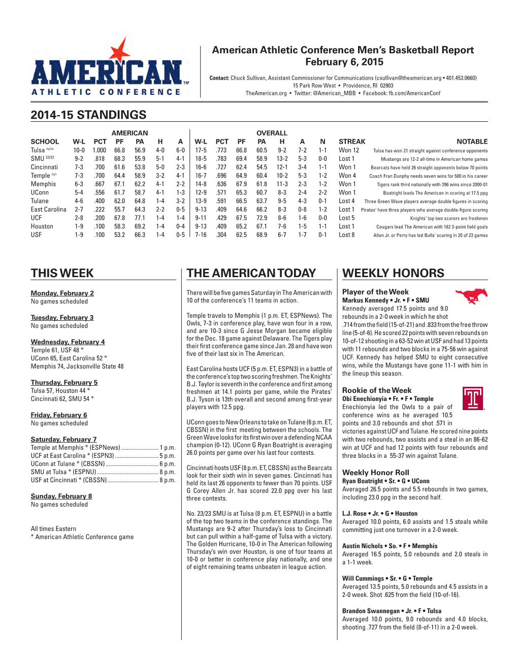 This Week Weekly Honors 2014-15 Standings The