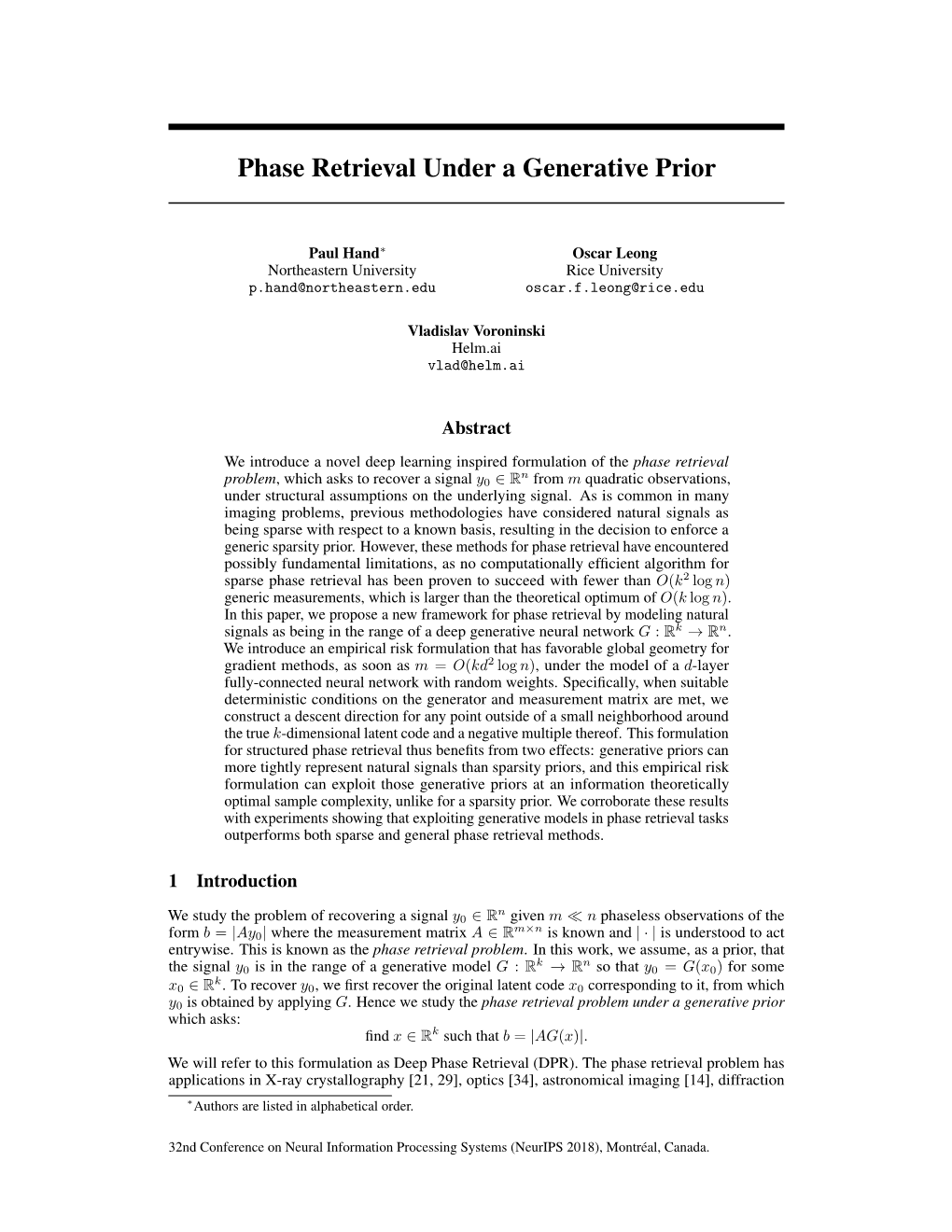 Phase Retrieval Under a Generative Prior