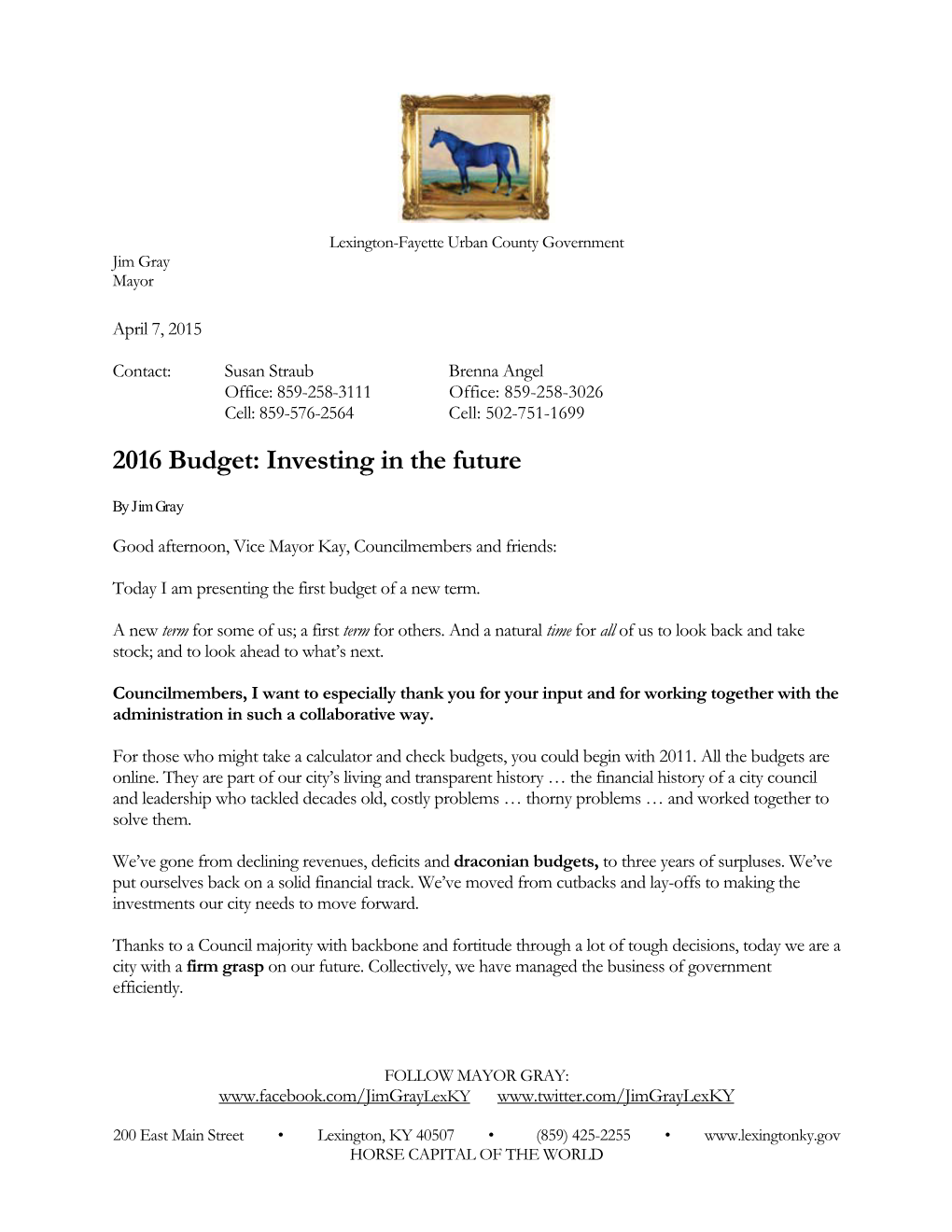 2016 Budget: Investing in the Future