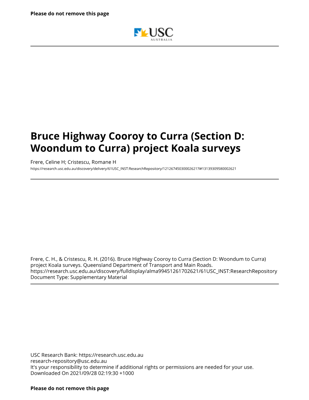 Bruce Highway Cooroy to Curra (Section D: Woondum to Curra) Project Koala Surveys